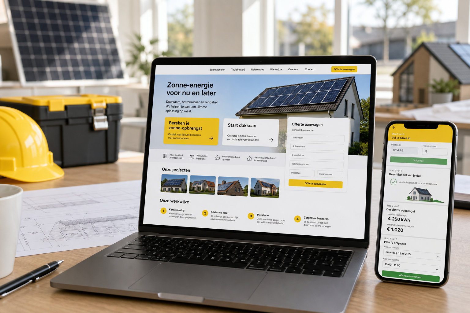 Platform mockup voor zonnepanelen-installateur