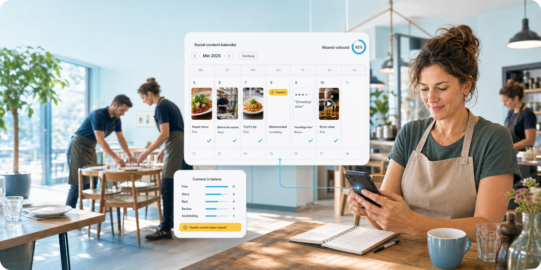 Volledig georganiseerde social contentkalender voor een restaurant