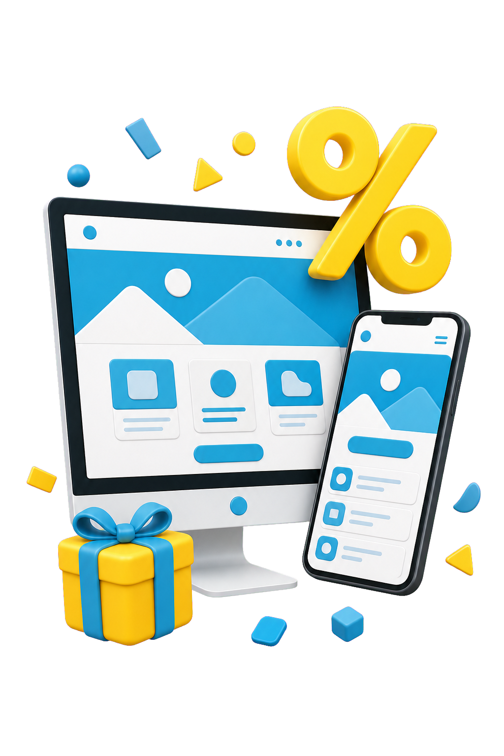 Website op desktop en mobiel met kortingssymbool