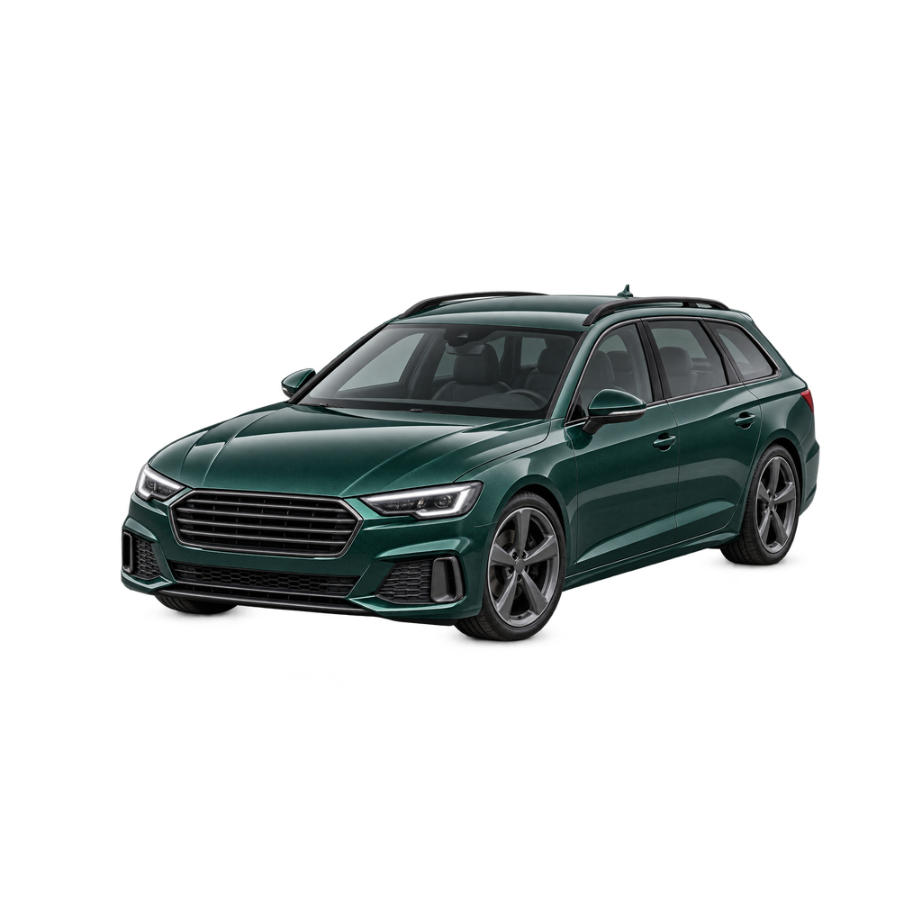 Schaalmodel van de groene stationwagen, linksvoor