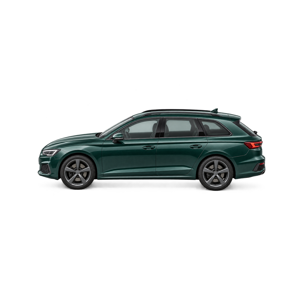 Schaalmodel van de groene stationwagen, linkerflank