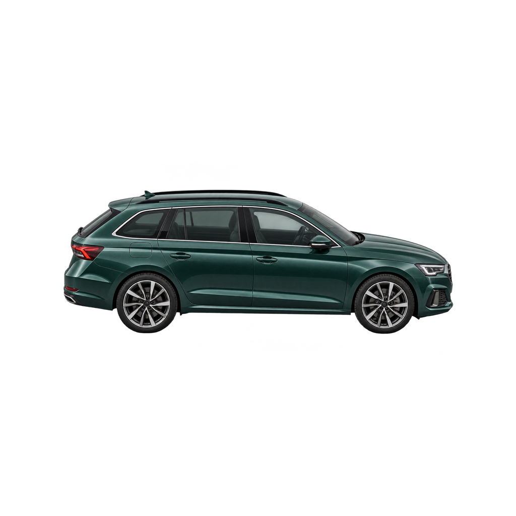 Schaalmodel van de groene stationwagen, rechterflank