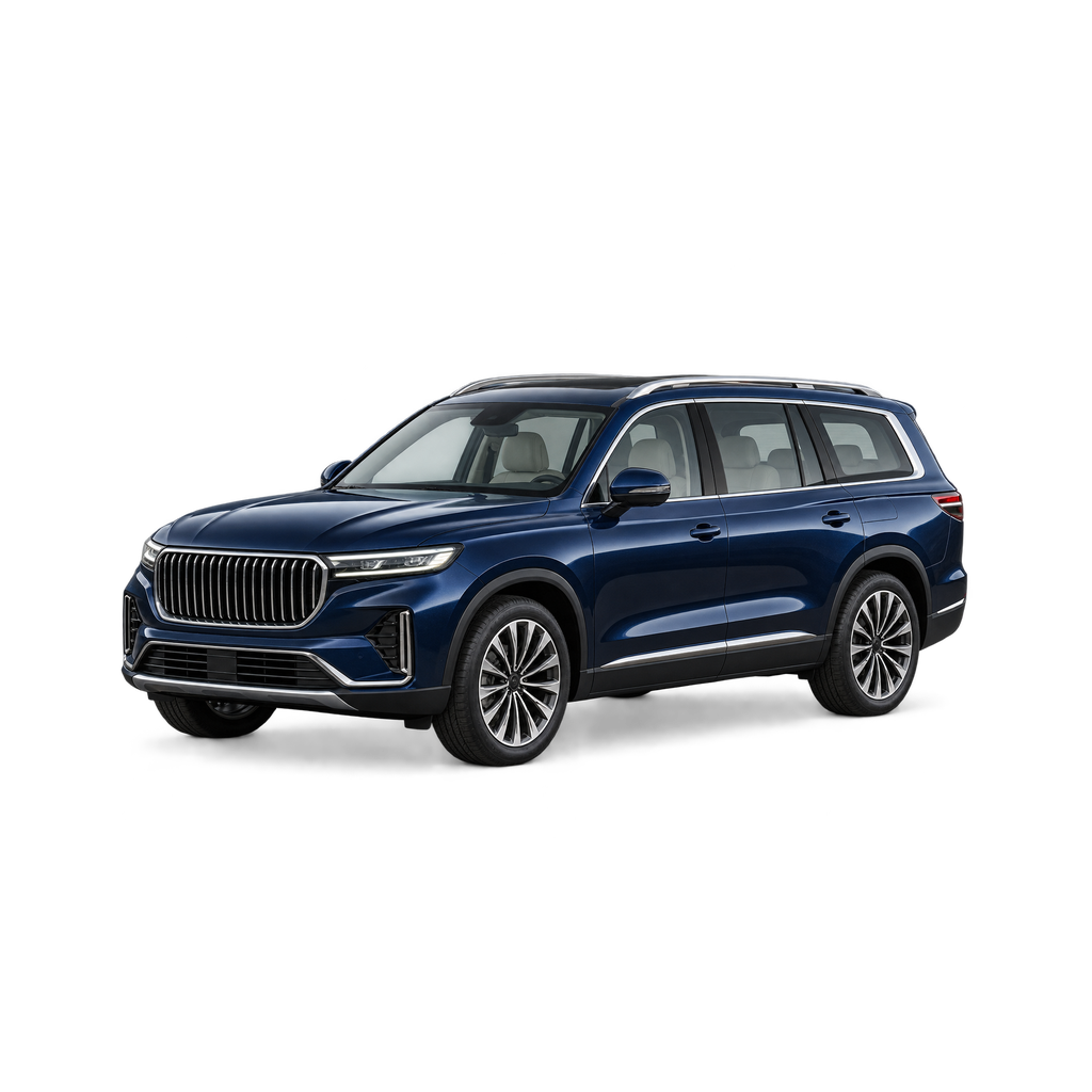 Schaalmodel van een zevenzits SUV in nachtblauw