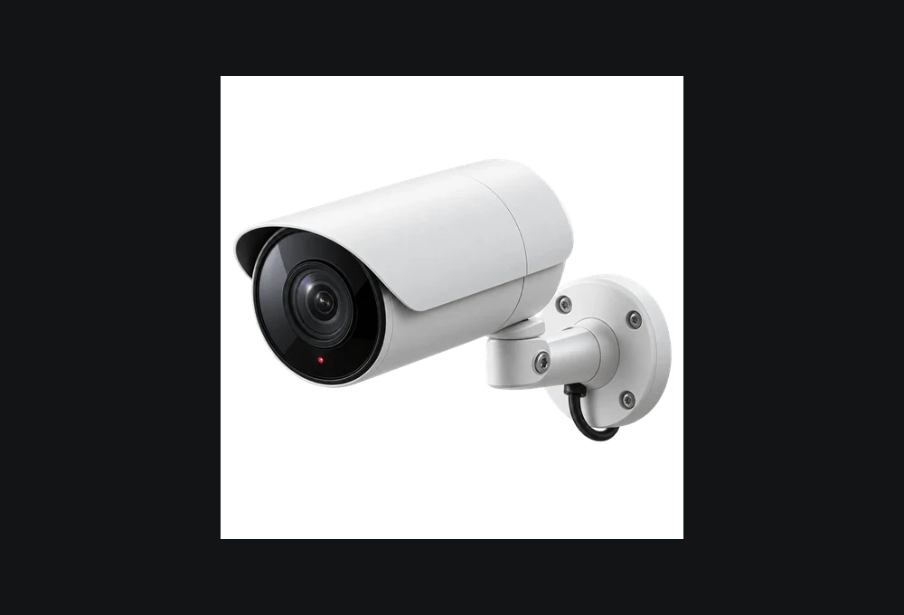 Witte beveiligingscamera met een zwarte lens
