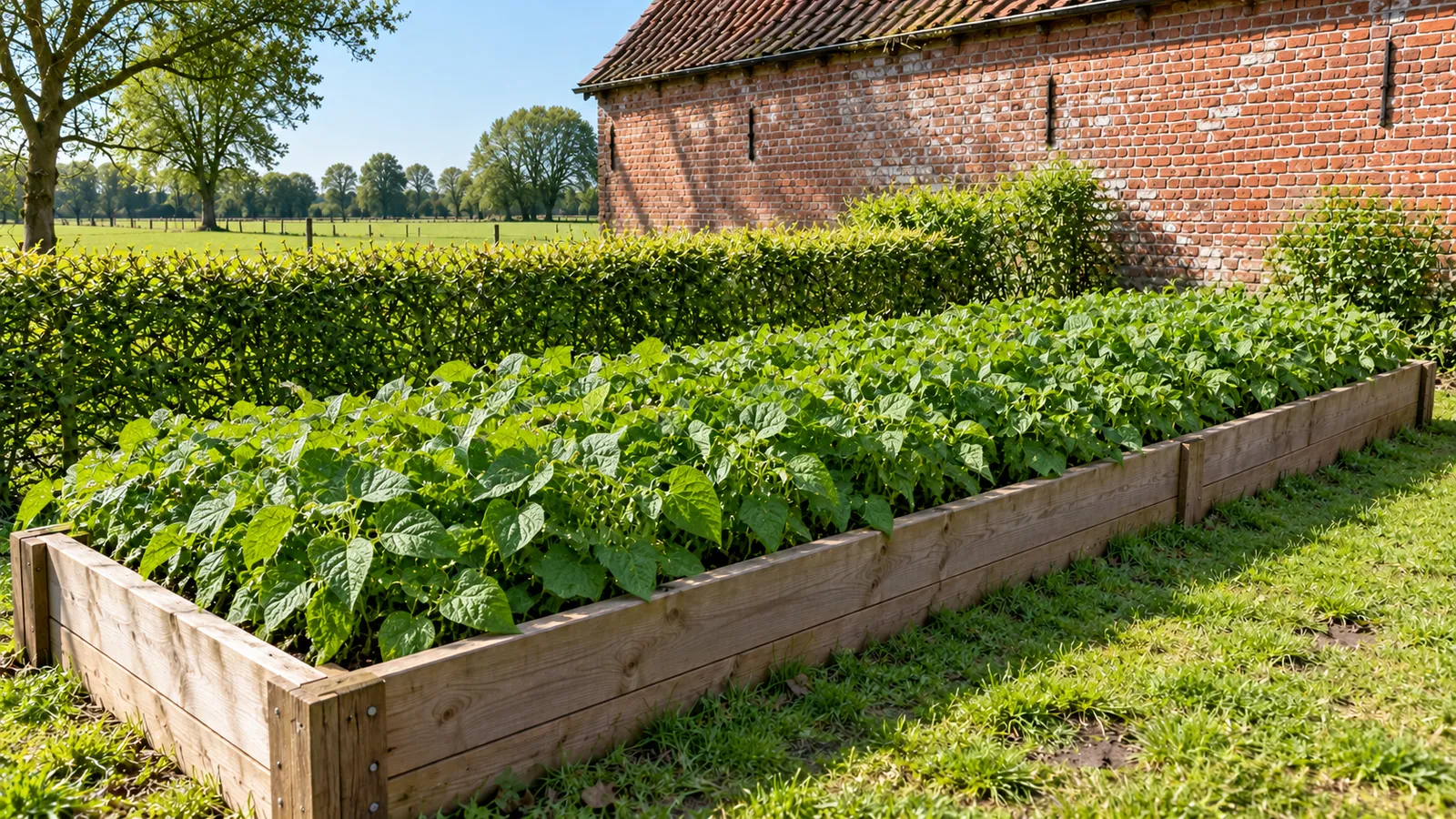 Volle struikbonen die samen het hele bed bedekken