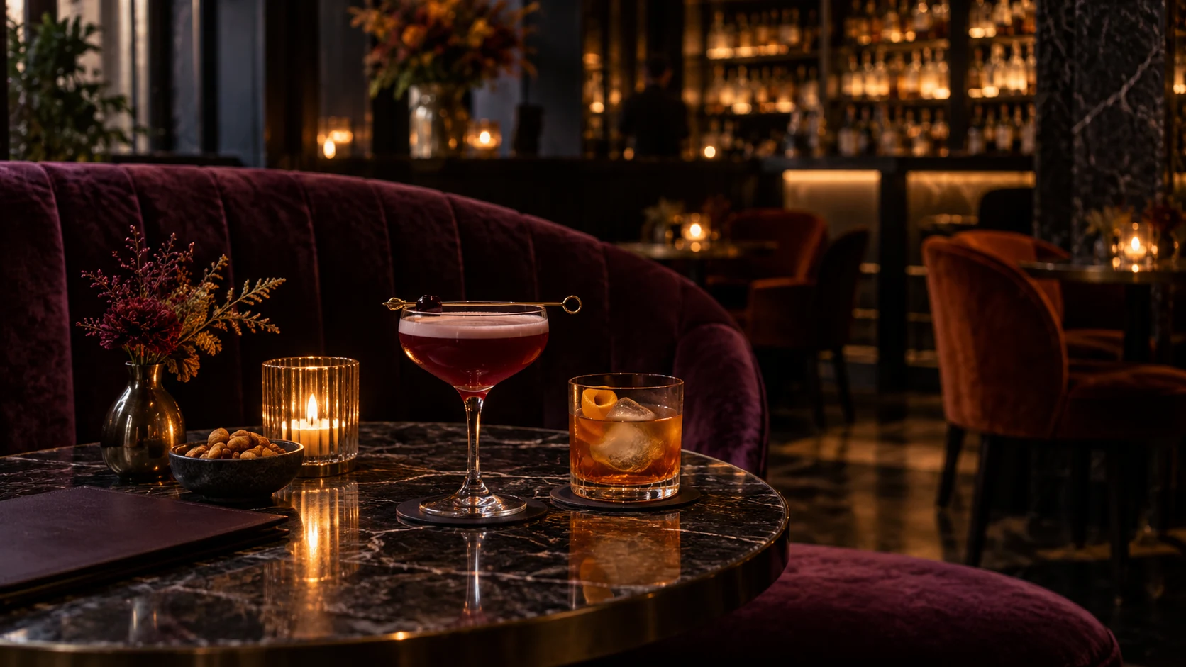 Cocktails in een fluwelen booth