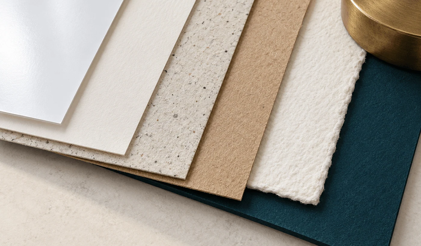 Verschillende papiersoorten naast elkaar