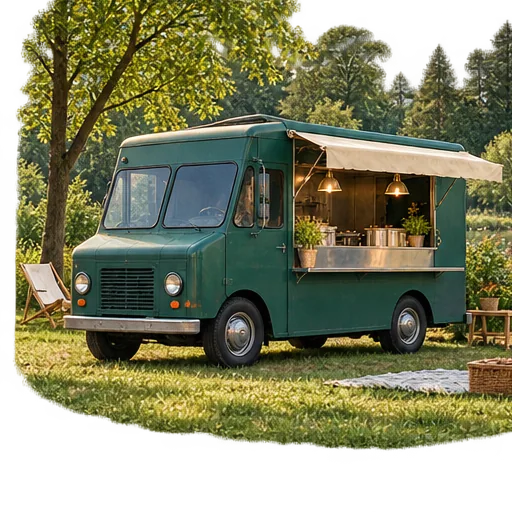 De truck tussen de bomen in het park