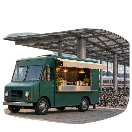 De truck onder het stationsdak