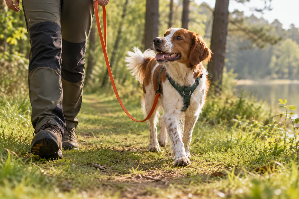 Hond loopt aan een losse lange lijn