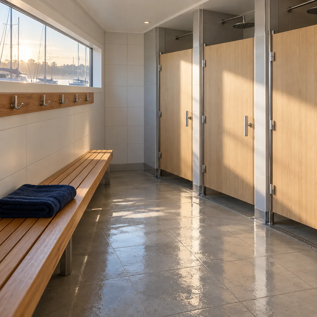 Schone douches in het sanitairgebouw