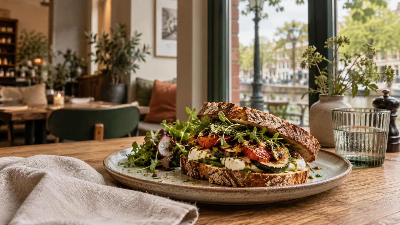Verse lunch op een houten tafel