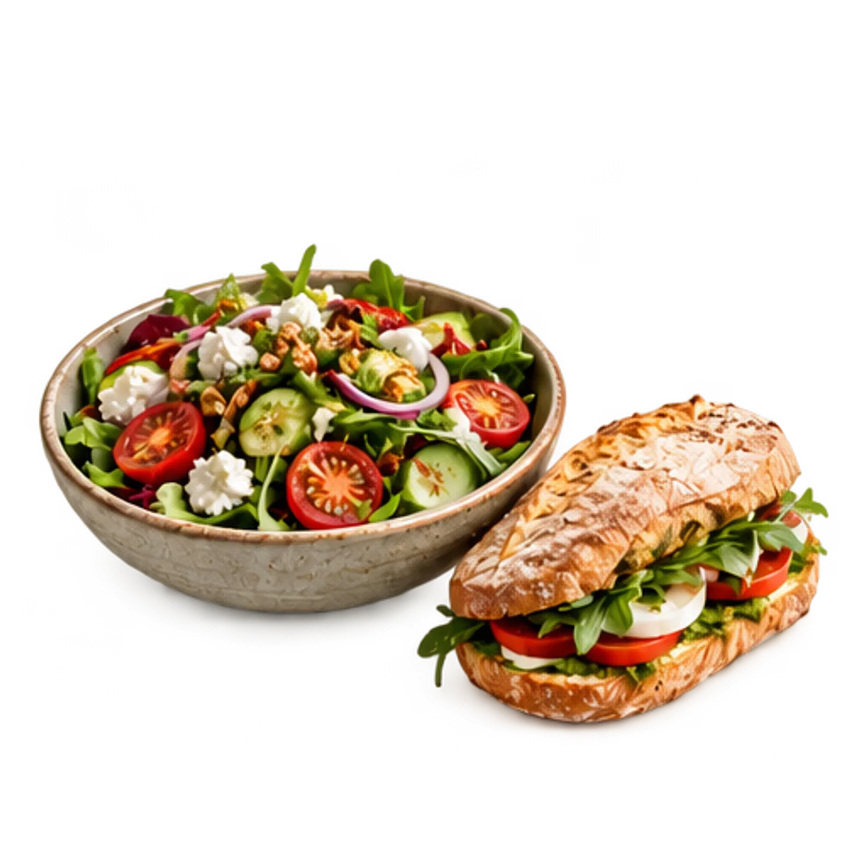 Kom salade met een broodje