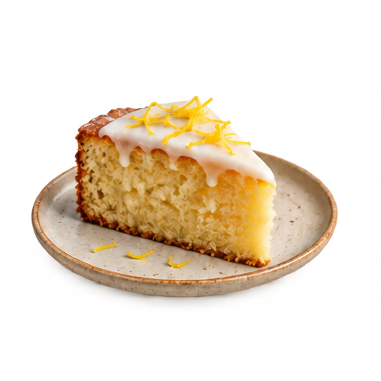 Plak citroencake op een bordje