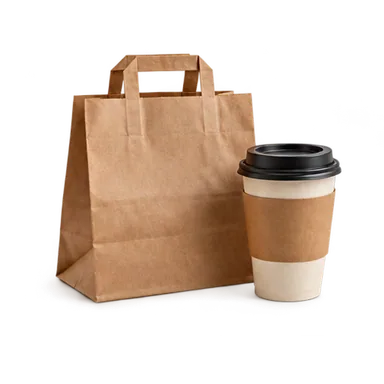 Papieren zak met een koffie om mee te nemen