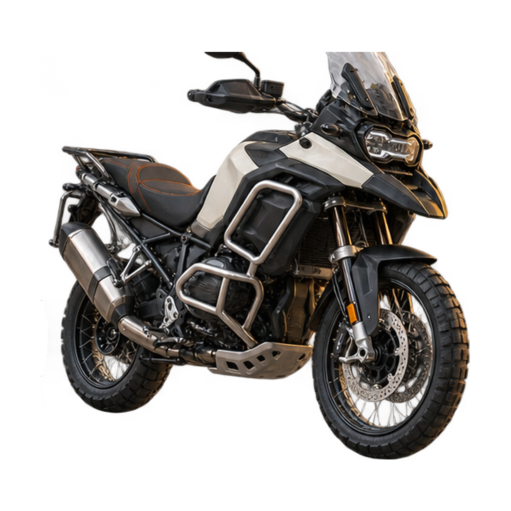 Grote adventure met valbeugels, aluminium koffers en hoge ruit