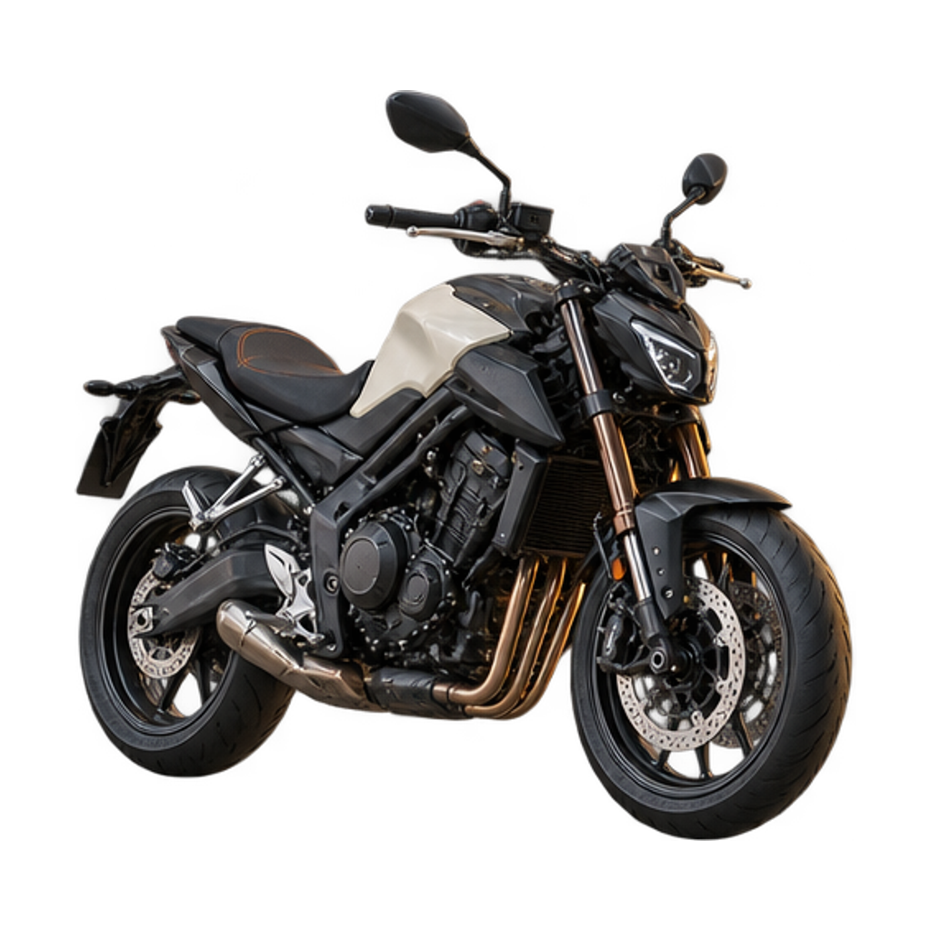 Middenklasse naked roadster met stalen buizenframe en opgaande uitlaat