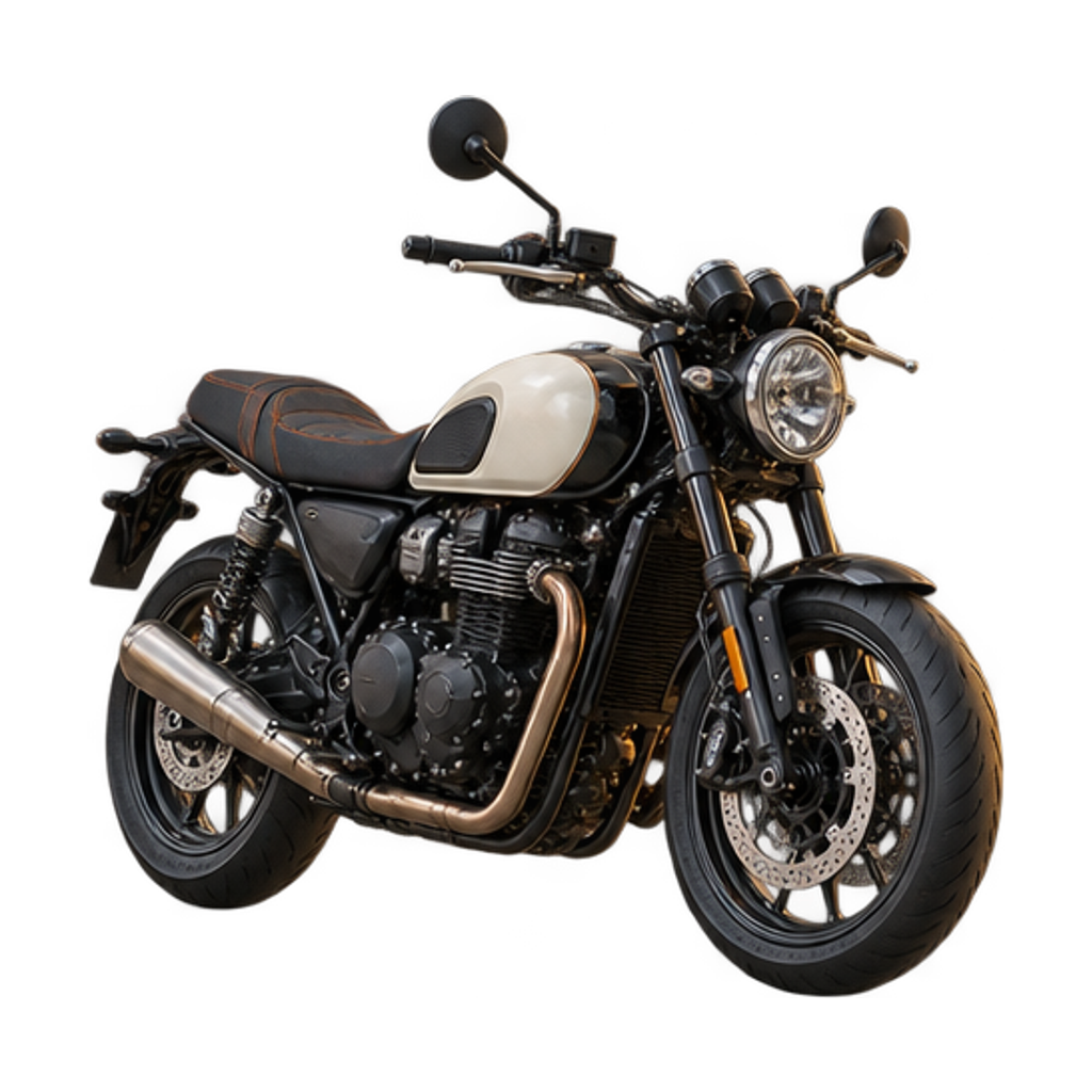Neo-retro naked met spaakwielen, ronde koplamp en bruin leren buddyseat