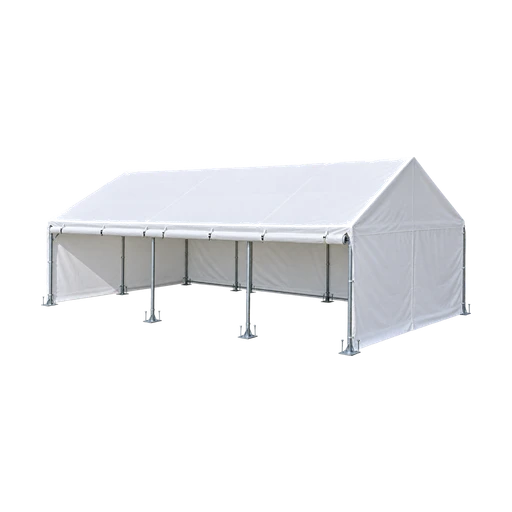 Witte partytent van 4 bij 8 meter met opgerolde zijwand