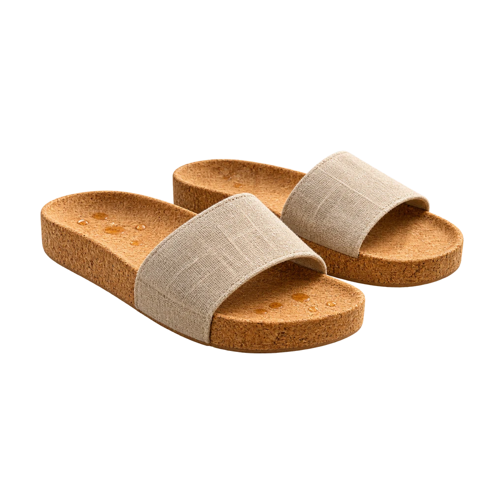 Slippers met een zool van kurk en een band van linnen