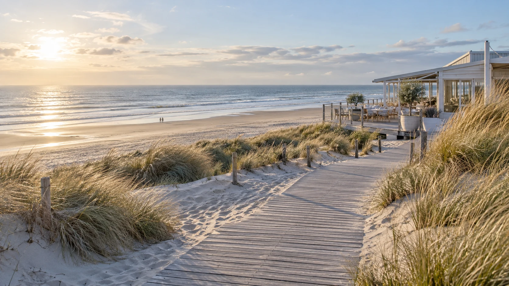 Duinpad naar zee in de avondzon