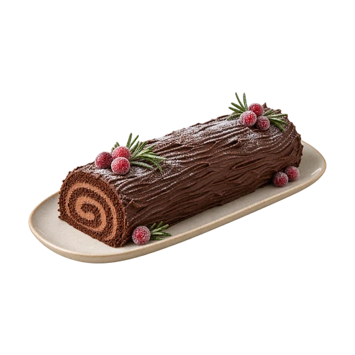 Bûche de Noël met chocolade en een schorsmotief