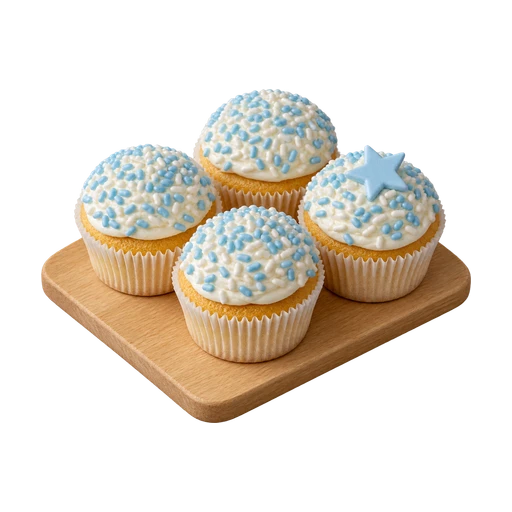 Cupcakes met blauwe en witte muisjes