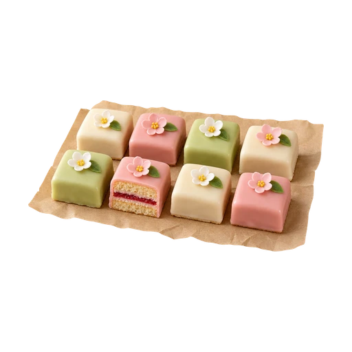 Rij petitfours met glazuur