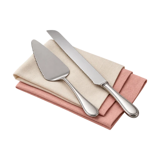 Taartschep en taartmes op twee linnen servetten