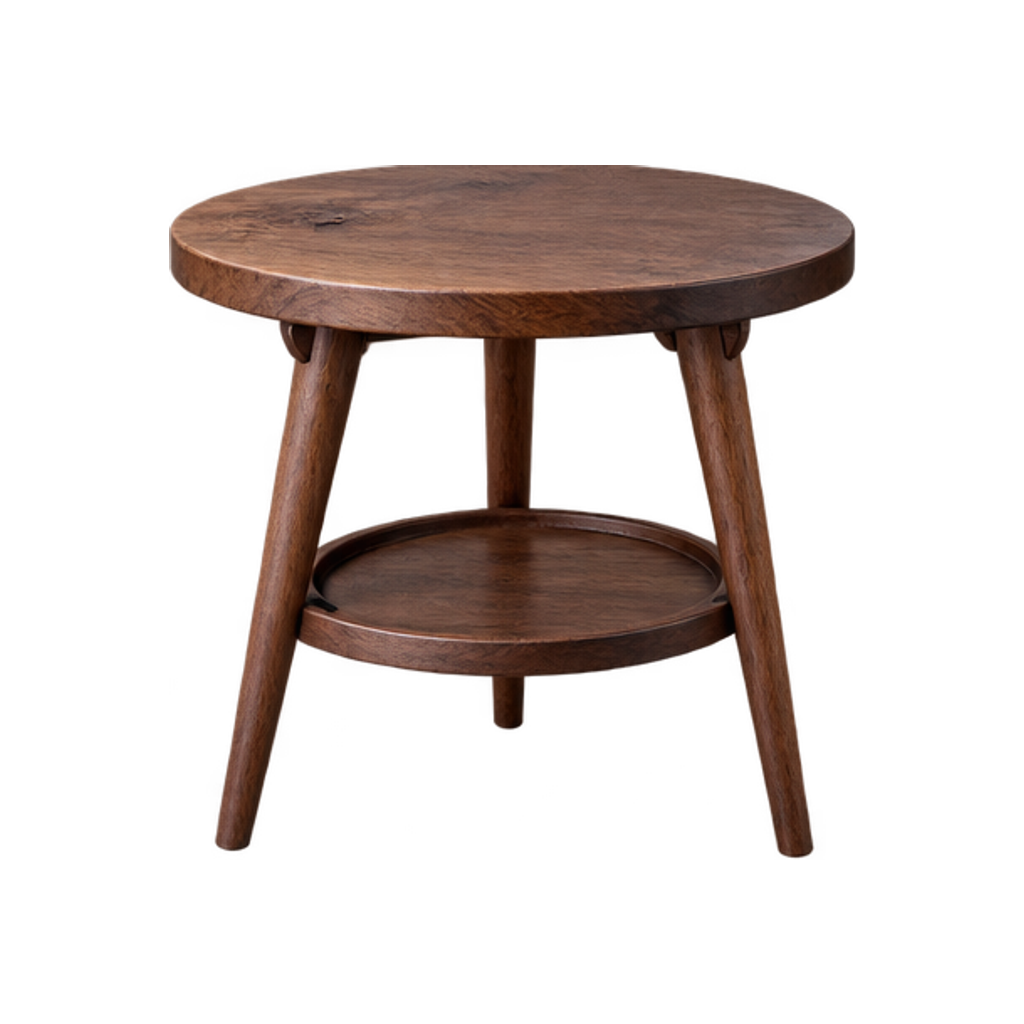 Schaalmodel van een lage ronde bijzettafel in notenhout