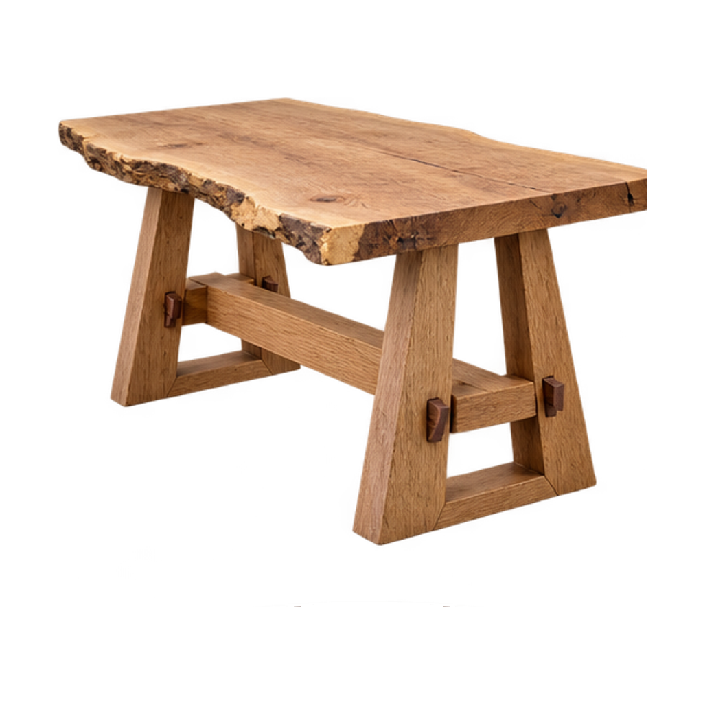 Schaalmodel van een eiken eettafel met één golvende boomrand