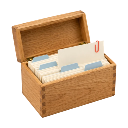 Houten kaartenbak met blanco systeemkaarten