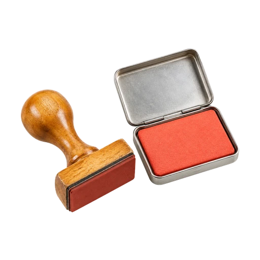 Houten stempel naast een open stempelkussen