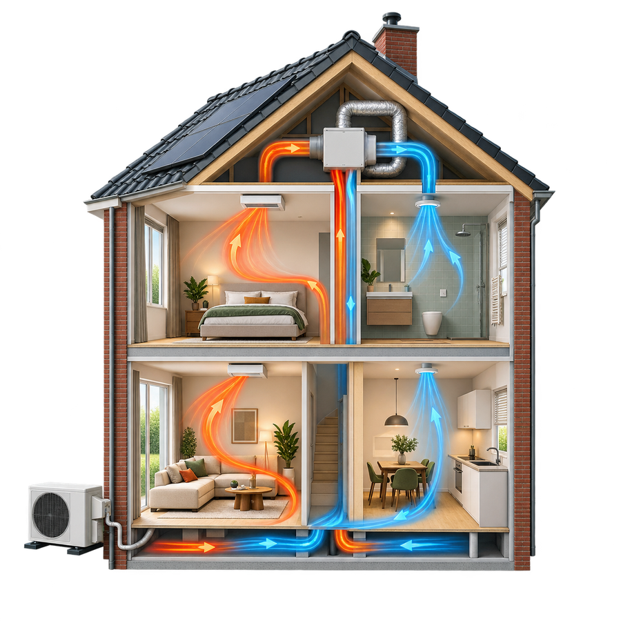 De luchtkring door je huis — vakillustratie voor Klimaat Atelier