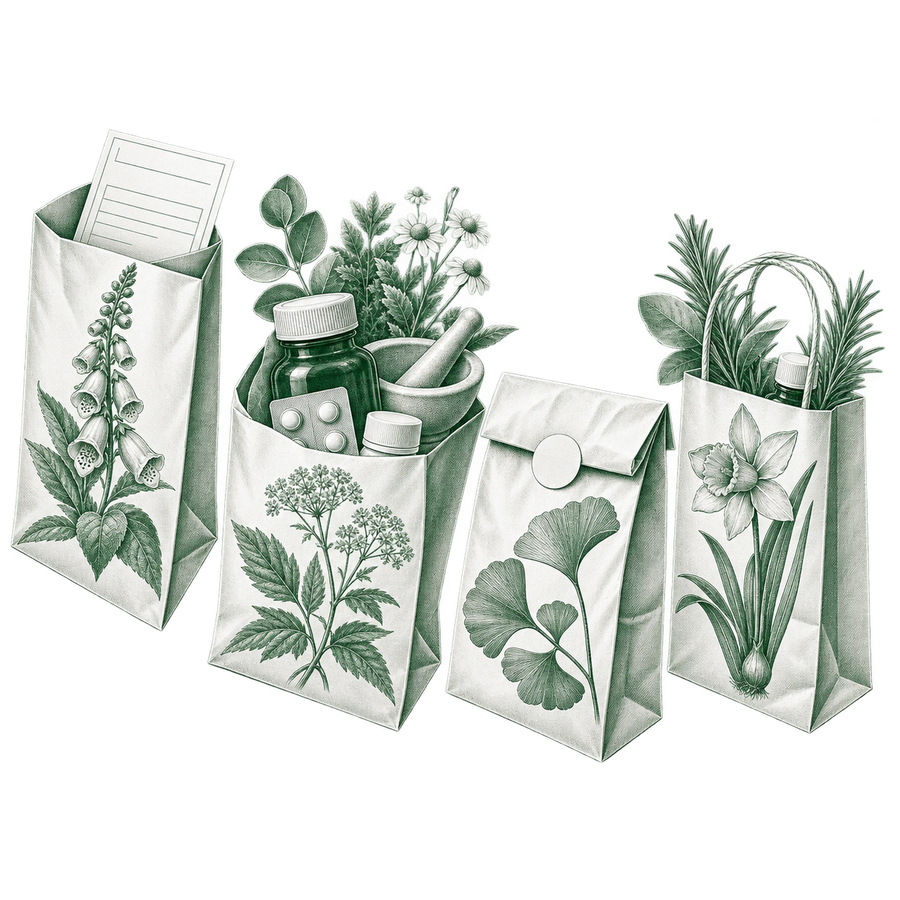 De reis van je recept — vakillustratie voor Apotheek de Vijzel