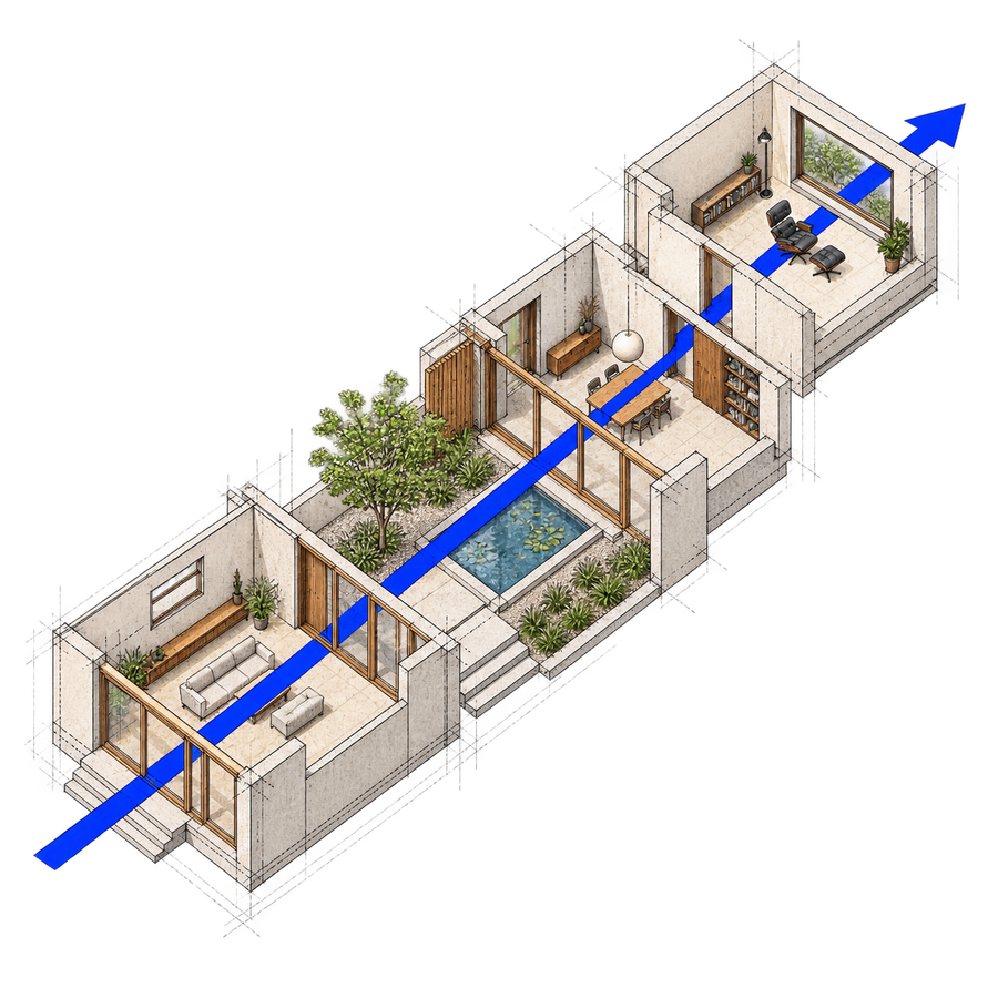 De zichtlijn door het plan — vakillustratie voor Studio Schaal
