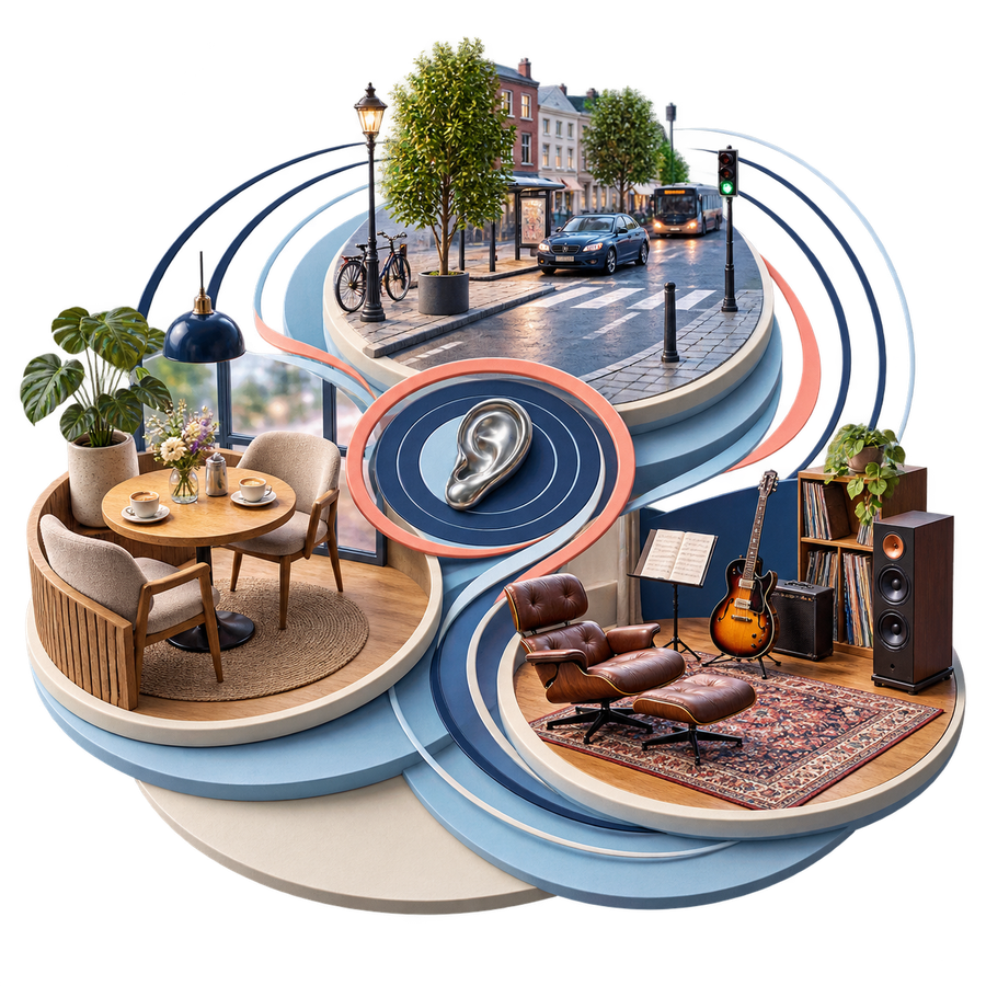 Jouw dagelijkse luisterlandschap — vakillustratie voor Klankhuis