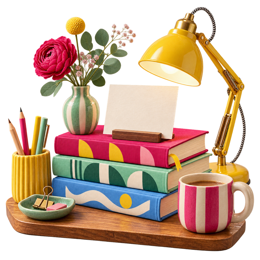 De tafel van de boekverkoper — vakillustratie voor Boekhandel Ezelsoor