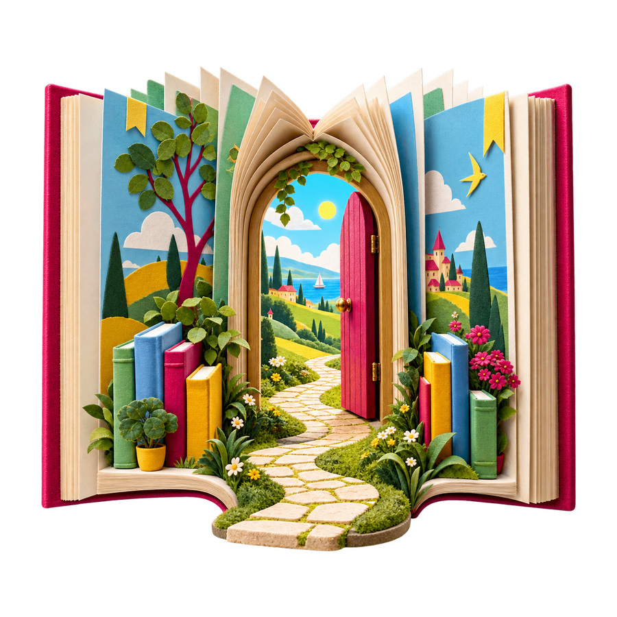 Een boek als doorgang — vakillustratie voor Boekhandel Ezelsoor