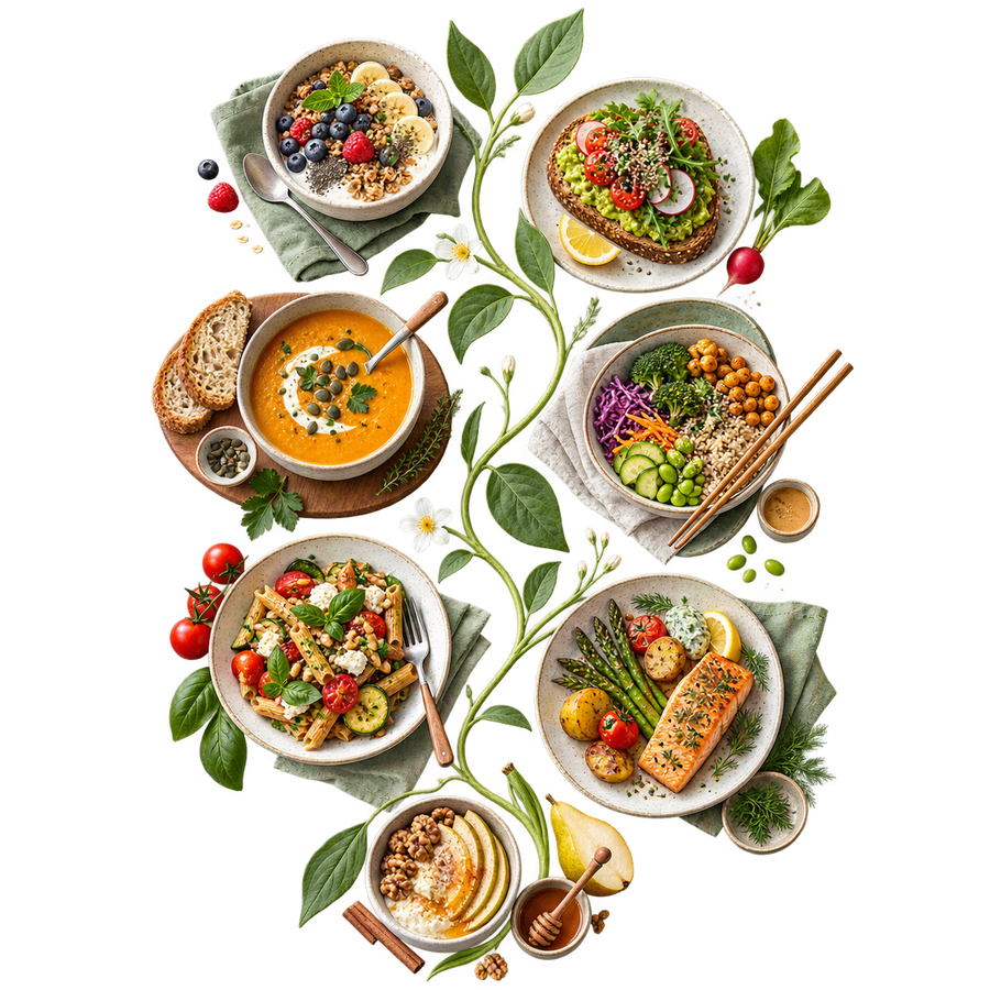 Eten door de week heen — vakillustratie voor Bord & Bloei