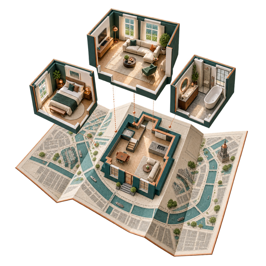 Een huis opengevouwen — vakillustratie voor Haven & Huis