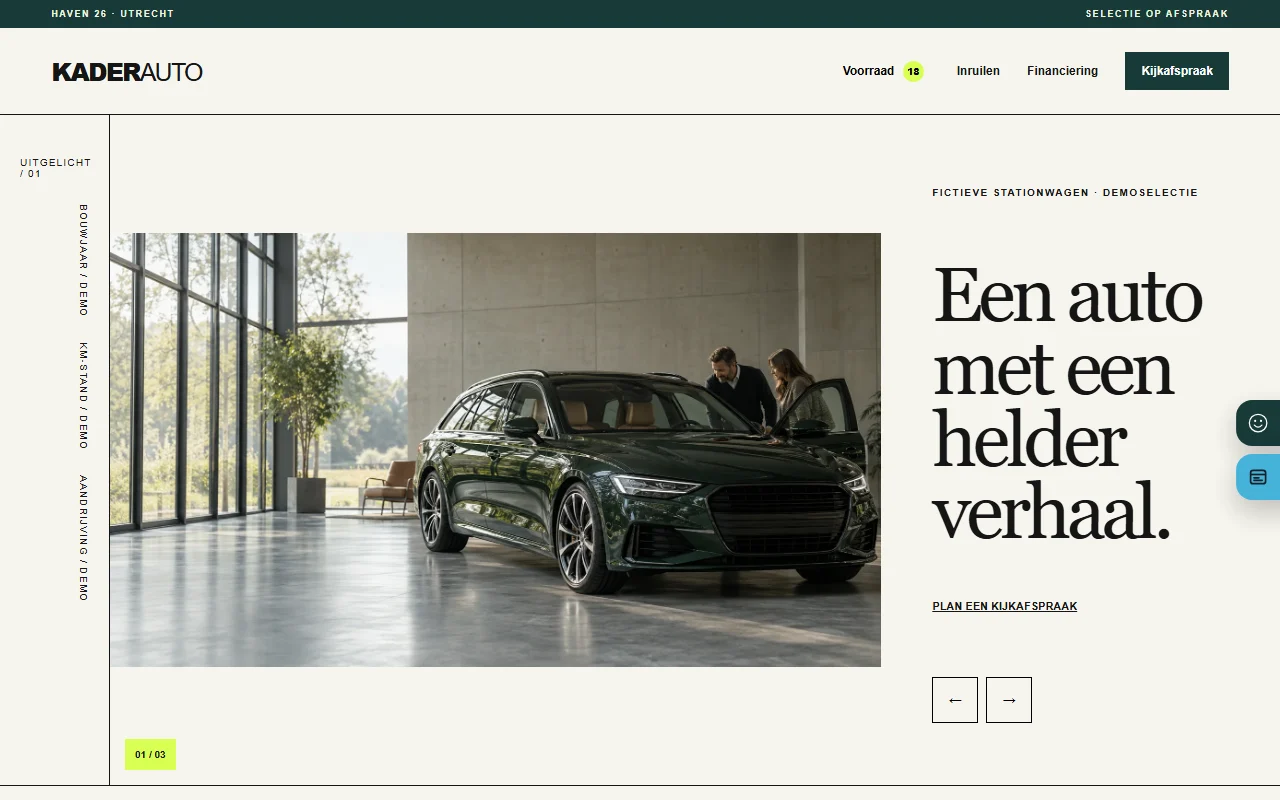 Example website for a car dealership: Kaderauto