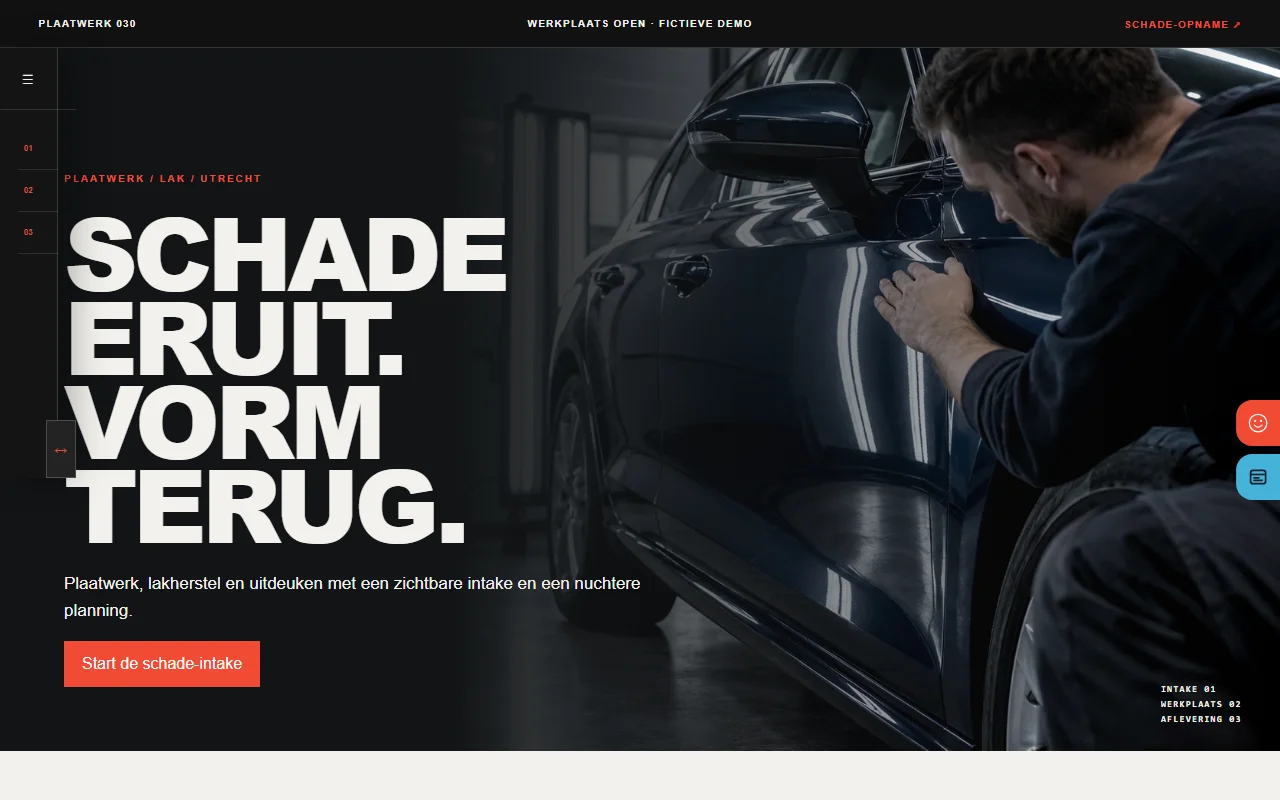 Example website for a auto body repair shop: Plaatwerk 030