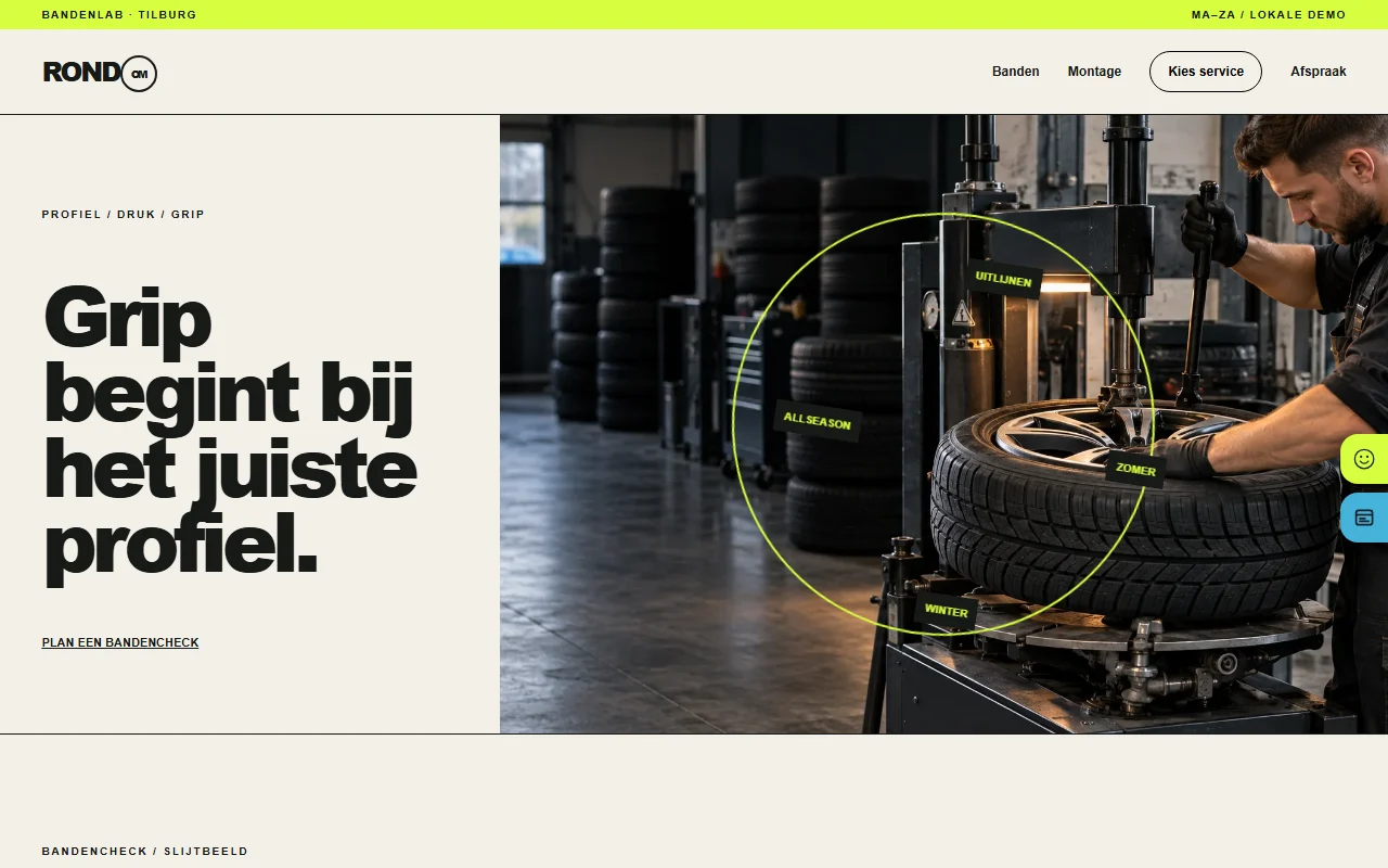 Voorbeeldwebsite voor bandenservice: Rondom Bandenlab