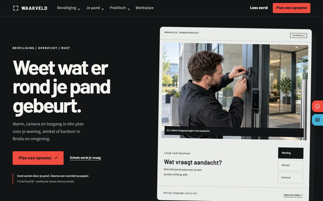 Voorbeeldwebsite voor beveiligingsbedrijf: Waakveld