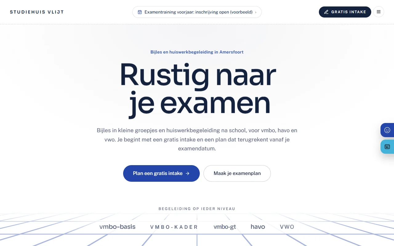 Example website Studiehuis Vlijt for a tutoring centre