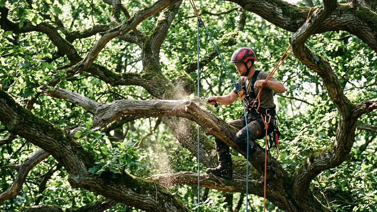 Arborist verwijdert dood hout in boomkroon