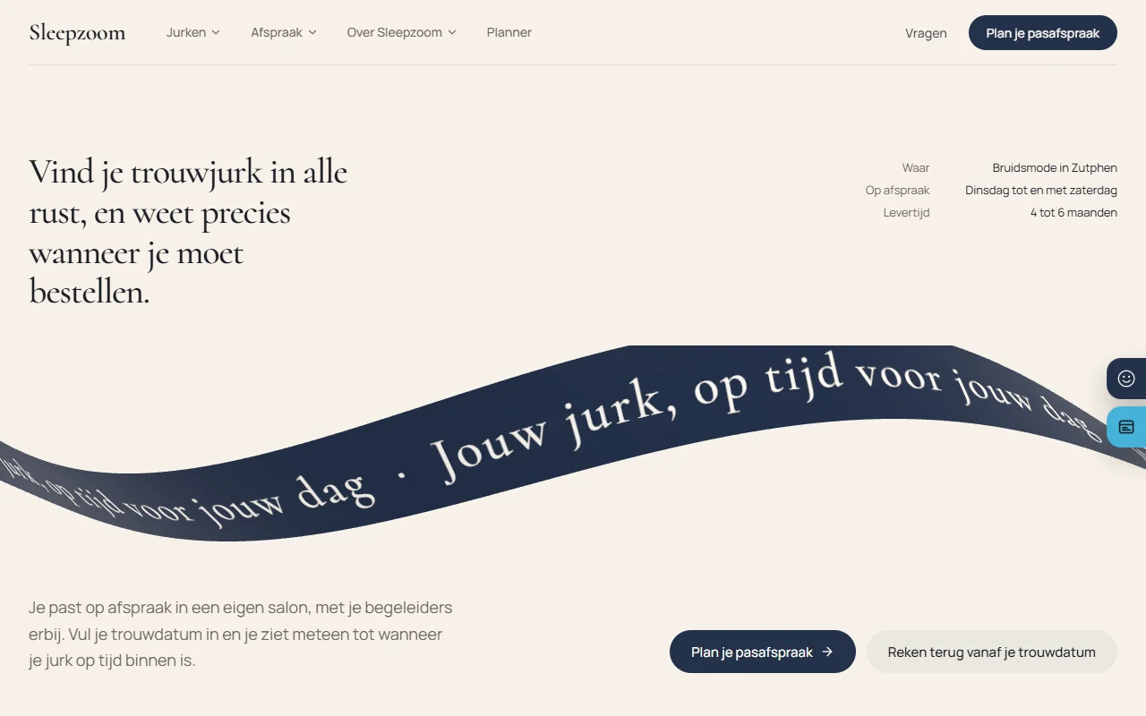 Example website Sleepzoom for a bridal shop