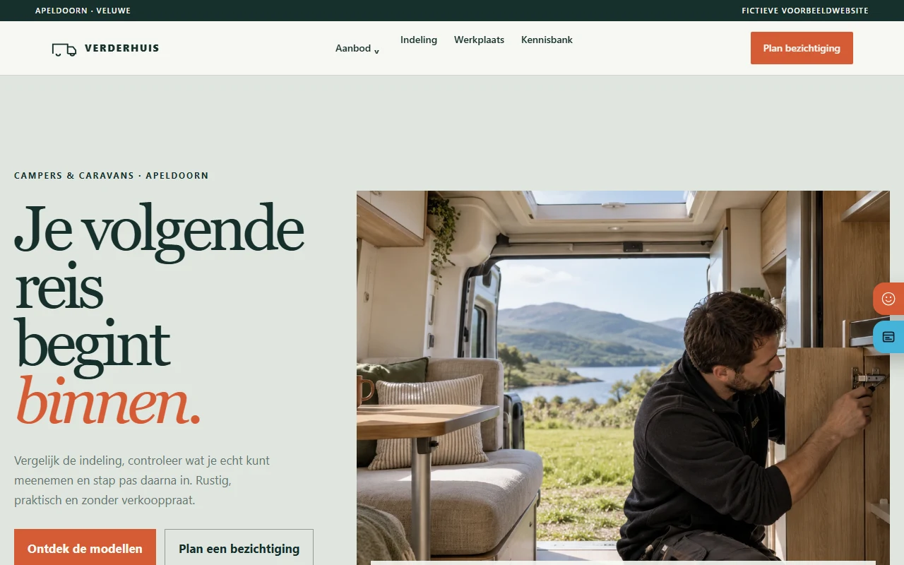Voorbeeldwebsite voor caravan- en camperbedrijf: Verderhuis