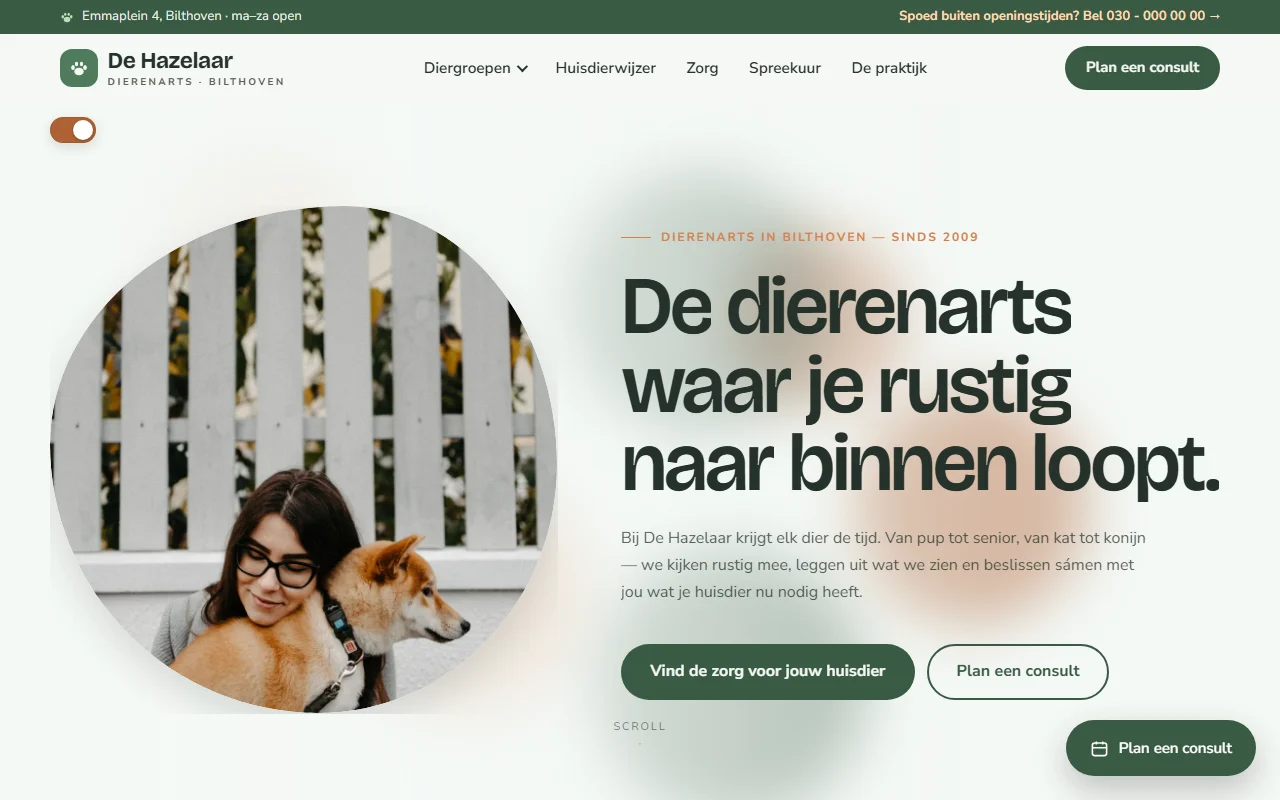 Example website for a veterinary practice